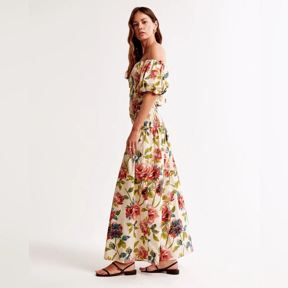 Abercrombie Floral Off-Shoulder Puff Sleeve Maxi Dress - Picture 3 of 7